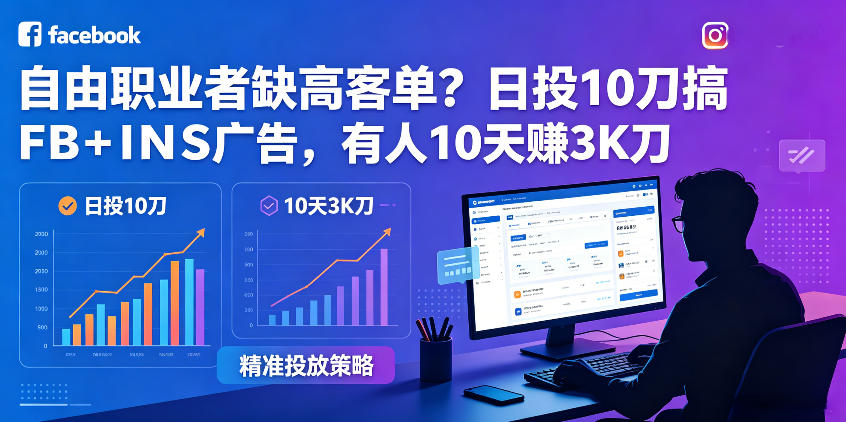自由职业者缺高客单？日投10刀搞FB+INS广告，有人10天赚3K刀！【原创双语字幕】-蜗牛学社