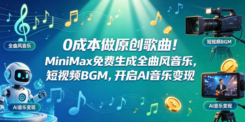0成本做原创歌曲!MiniMax免费生成全曲风音乐,短视频BGM,开启AI音乐变现-蜗牛学社