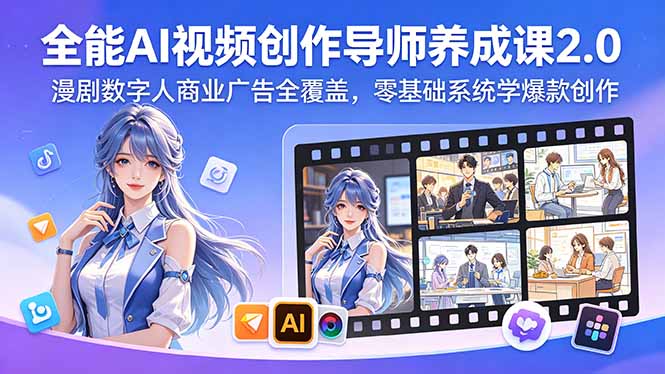 全能AI视频创作导师养成课2.0,漫剧数字人商业广告全覆盖,零基础系统学爆款创作-蜗牛学社