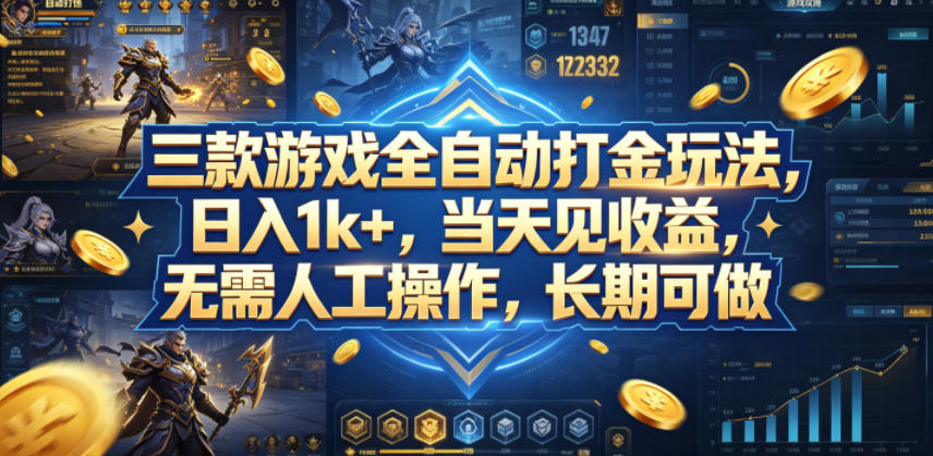 三款游戏全自动打金玩法，日入1k+，当天见收益，无需人工操作，长期可做【揭秘】-蜗牛学社