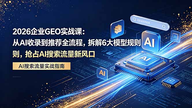 2026 企业GEO实战课：从AI收录到推荐全流程，拆解6大模型规则，抢占 AI 搜索流量新风口-蜗牛学社