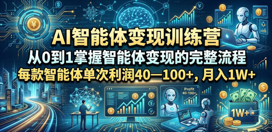 AI智能体变现训练营，从0到1掌握智能体变现的完整流程，每款智能体单次利润40—100+，月入1W+-蜗牛学社