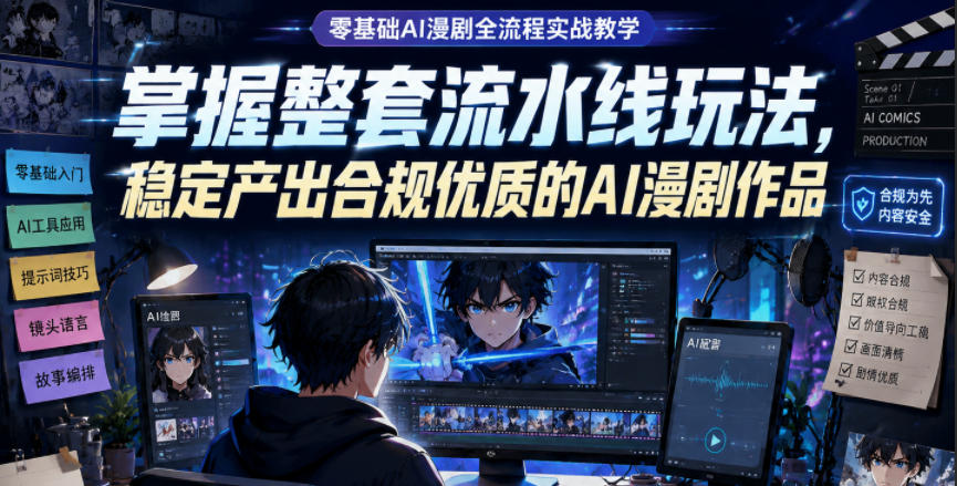 零基础AI漫剧全流程实战教学,掌握整套流水线玩法,稳定产出合规优质的AI漫剧作品-蜗牛学社