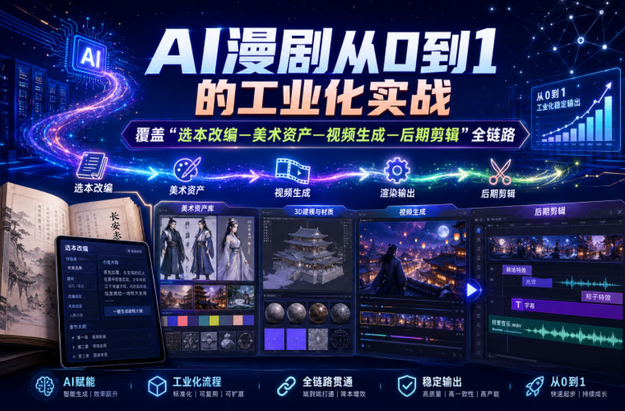 AI漫剧从0到1的工业化实战，覆盖“选本改编—美术资产—视频生成—后期剪辑”全链路（更新6月）-蜗牛学社