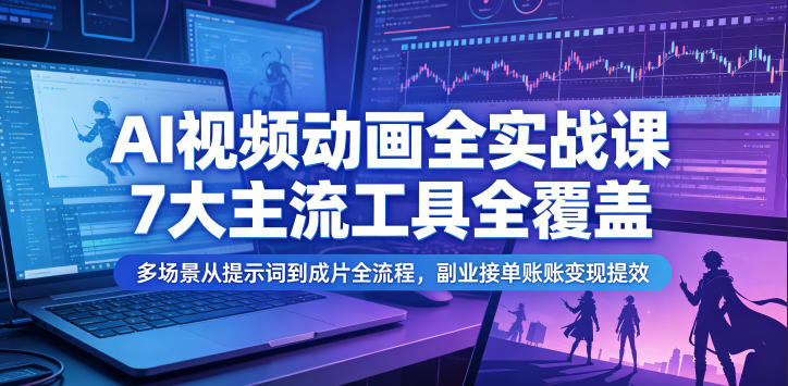 AI视频动画全实战课，7大主流工具全覆盖，多场景从提示词到成片全流程，副业接单账号变现提效-蜗牛学社