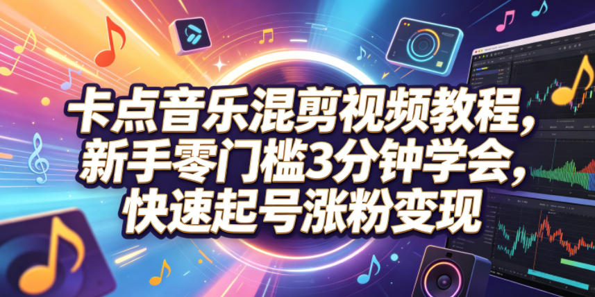 卡点音乐混剪视频教程，新手零门槛3分钟学会，快速起号涨粉变现-蜗牛学社