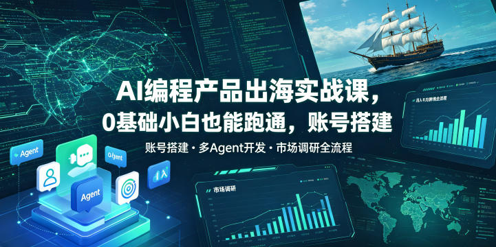 AI编程产品出海实战课,0基础小白也能跑通,账号搭建・多Agent开发・市场调研全流程,月入千刀跨境变现教程-蜗牛学社
