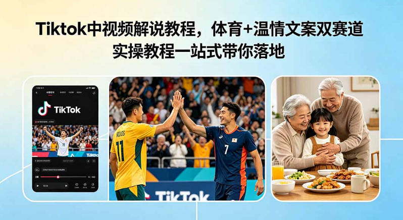 Tiktok中视频解说教程,体育+温情文案双赛道实操教程一站式带你落地,教你出海賺美刀-蜗牛学社