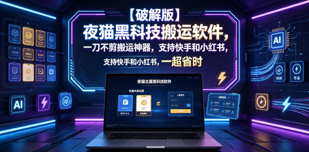 【破解版】夜猫黑科技搬运软件，一刀不剪搬运神器，支持快手和小红书，一键搬运超省时！-蜗牛学社