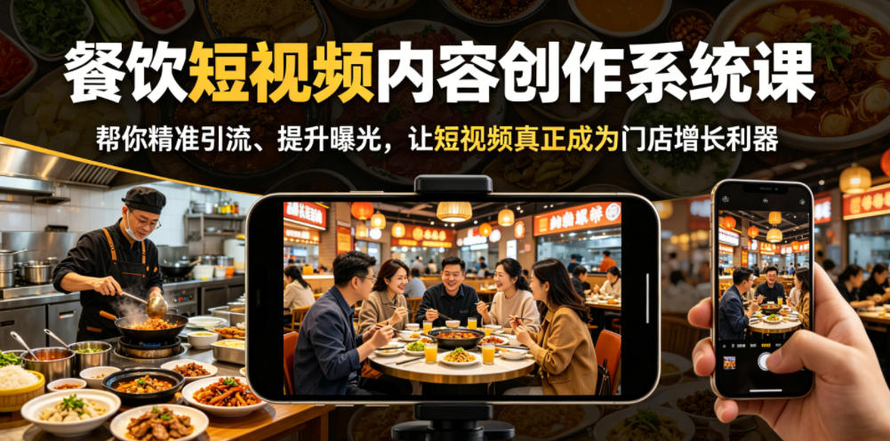 餐饮短视频内容创作系统课，帮你精准引流、提升曝光，让短视频真正成为门店增长利器-蜗牛学社