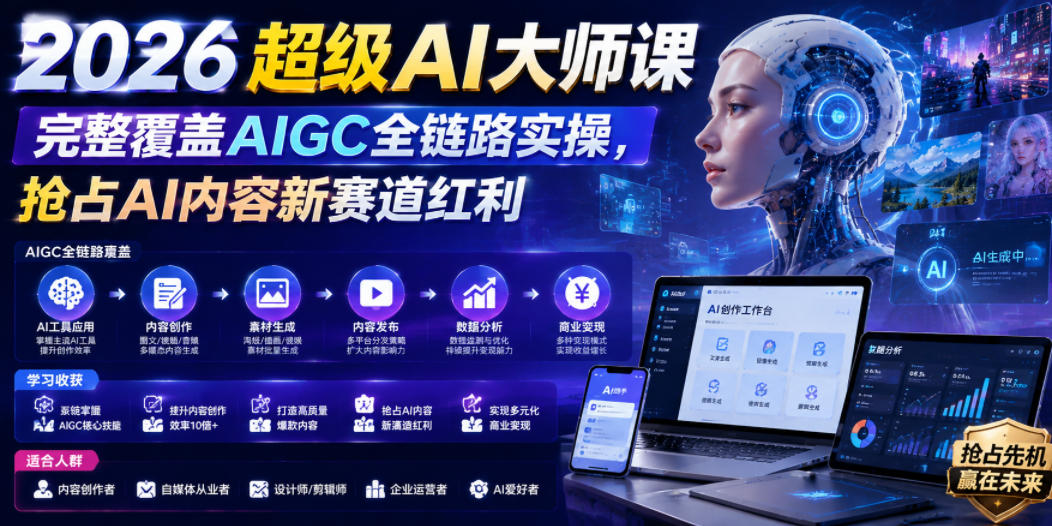 2026超级AI大师课,完整覆盖AIGC全链路实操,抢占AI内容新赛道红利-蜗牛学社