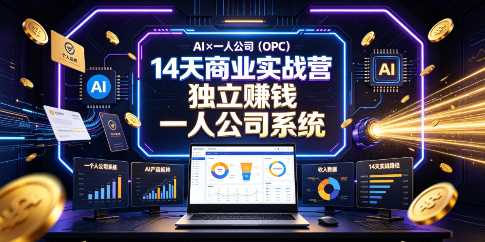 AI×一人公司(OPC)14天商业实战营,用AI帮你搭建一个属于你自己的、能独立賺钱的一人公司系统-蜗牛学社