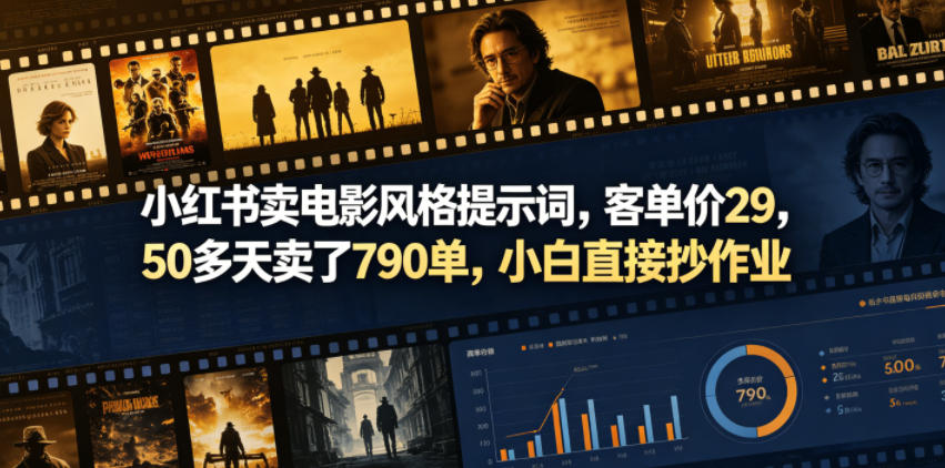 小红书卖电影风格提示词，客单价29，50多天卖了790单，小白直接抄作业！-蜗牛学社