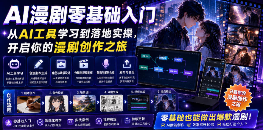 AI漫剧零基础入门，从AI工具学习到落地实操，开启你的漫剧创作之旅-蜗牛学社