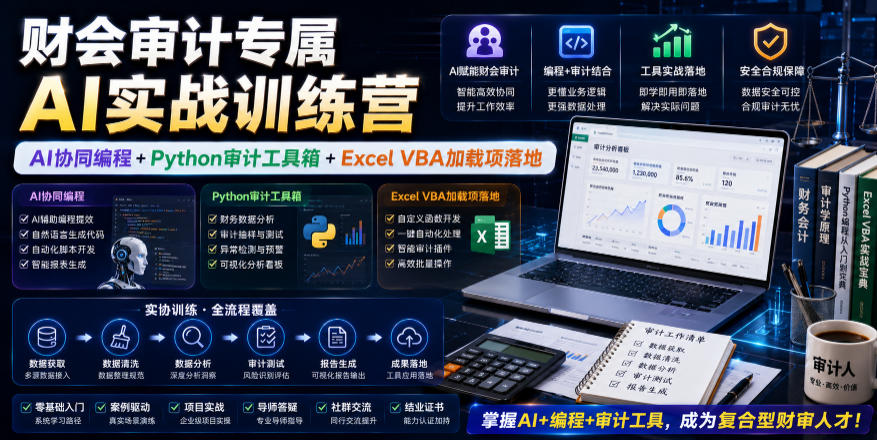 财会审计专属AI实战训练营｜AI协同编程+Python审计工具箱+Excel VBA加载项落地-蜗牛学社