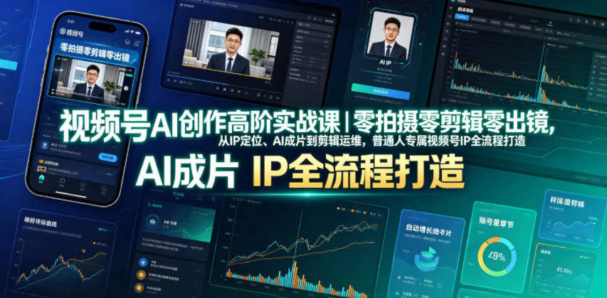 视频号AI创作高阶实战课｜零拍摄零剪辑零出镜，从IP定位、AI成片到剪辑运维，普通人专属视频号IP全流程打造-蜗牛学社
