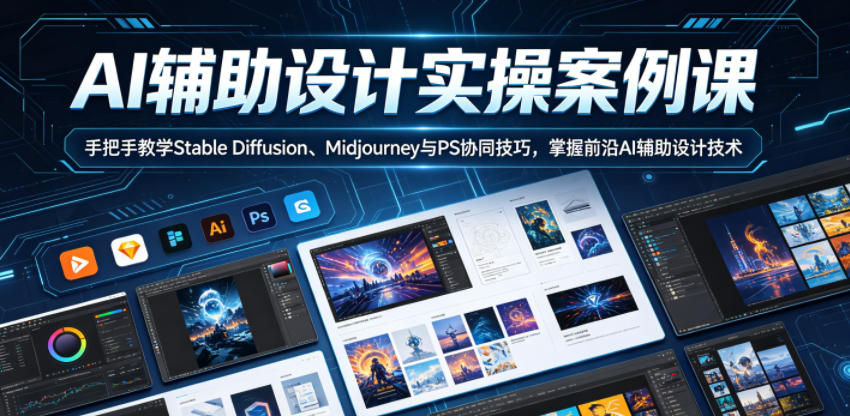 AI辅助设计实操案例课,手把手教学Stable Diffusion、Midjourney与PS协同技巧,掌握前沿AI辅助设计技术-蜗牛学社