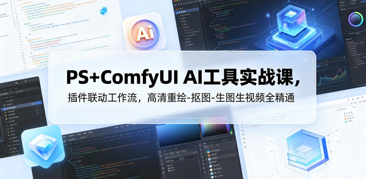 PS+ComfyUI AI工具实战课，插件联动工作流，高清重绘-抠图-生图生视频全精通-蜗牛学社
