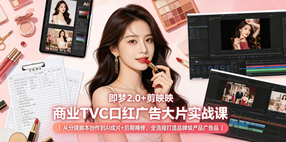 即梦2.0+剪映商业TVC口红广告大片实战课｜从分镜脚本创作到AI成片+后期精修，全流程打造品牌级产品广告-蜗牛学社