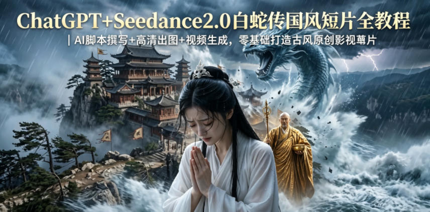 ChatGPT+Seedance2.0白蛇传国风短片全教程｜AI脚本撰写+高清出图+视频生成，零基础打造古风原创影视短片-蜗牛学社