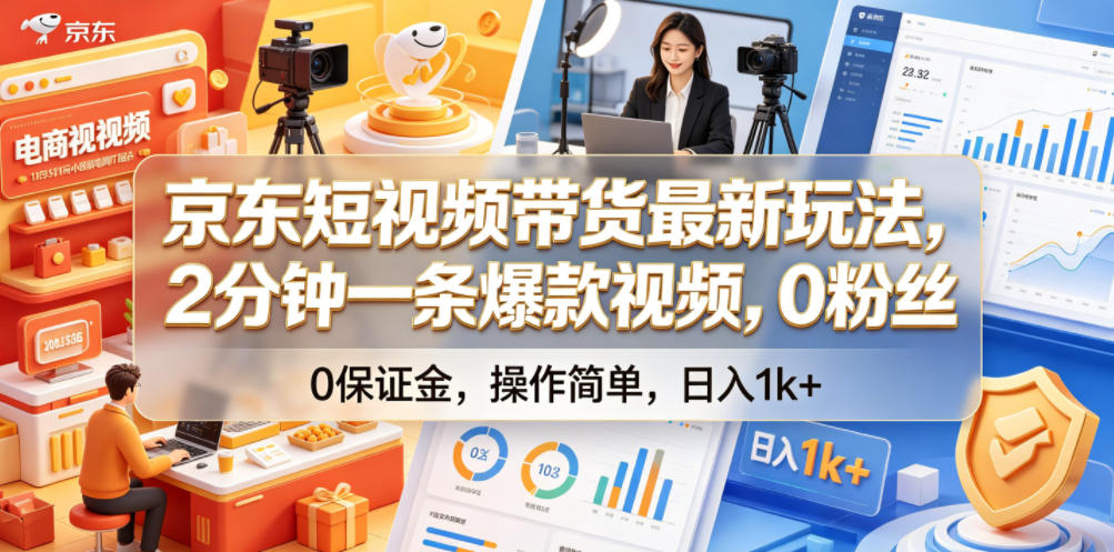 京东短视频带货最新玩法,2分钟一条爆款视频,0粉丝,0保证金,操作简单,日入1k+【揭秘】-蜗牛学社