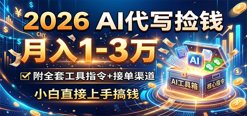 2026 AI代写捡钱，月入1-3万，附全套工具指令+接单渠道，小白直接上手搞钱-蜗牛学社