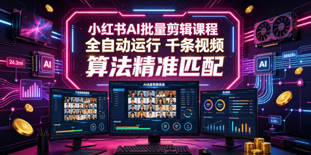 小红书AI批量剪辑课程,24小时全自动运行,解放双手专注运营,千条视频批量处理,小红书算法精准匹配-蜗牛学社