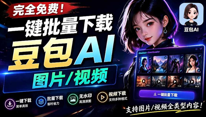 Github最新发布！一键批量下载豆包AI无水印图片/视频，简单易用，自动解析提示词-蜗牛学社
