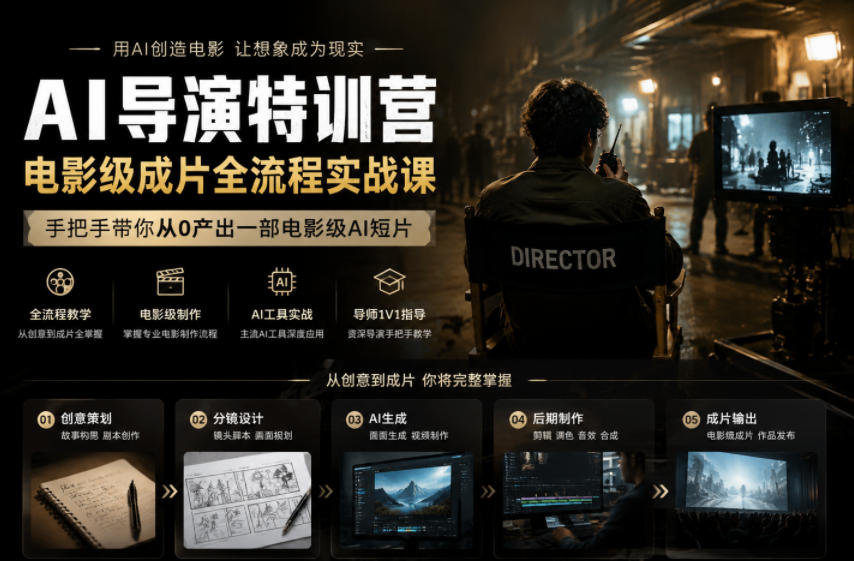 AI导演特训营,电影级成片全流程实战课,手把手带你从0产出一部电影级AI短片-蜗牛学社