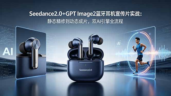 Seedance2.0+GPT Image2蓝牙耳机宣传片实战：静态精修到动态成片，双AI引擎全流程-蜗牛学社