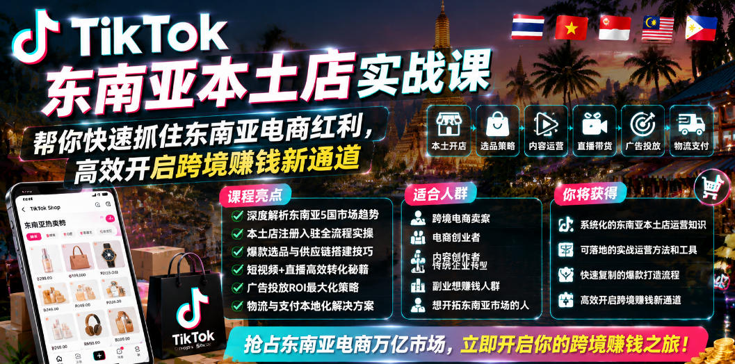 TikTok东南亚本土店实战课,帮你快速抓住东南亚电商红利,高效开启跨境賺钱新通道-蜗牛学社