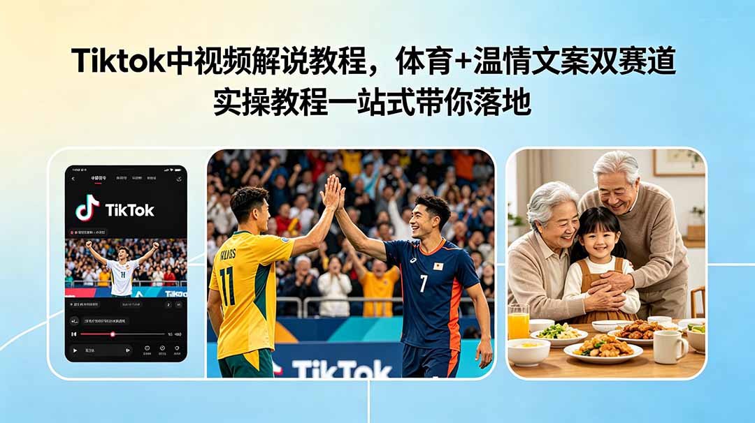 Tiktok中视频解说教程，体育+温情文案双赛道实操教程一站式带你落地-蜗牛学社