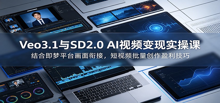 Veo3.1与SD2.0 AI视频变现实操课课：结合即梦平台画面衔接，短视频批量创作盈利技巧-蜗牛学社
