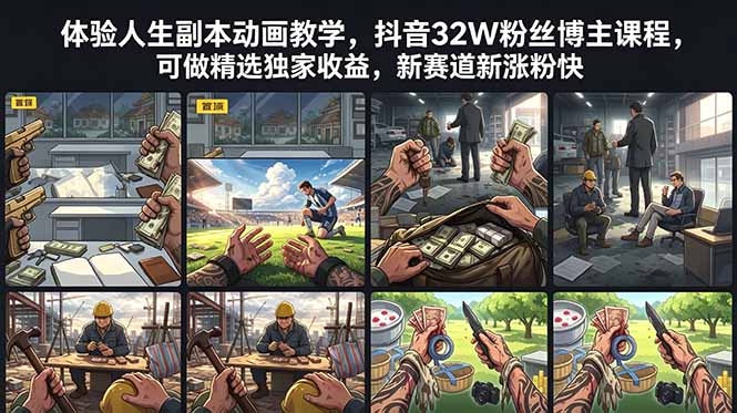 体验人生副本动画教学， 抖音32W粉丝博主课程，可做精选独家收益，新赛道新涨粉快-蜗牛学社
