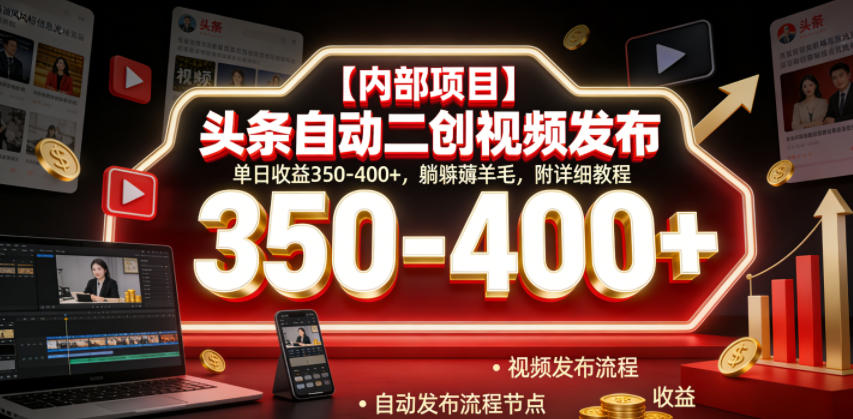 【内部项目】头条自动二创视频发布,单日收益350-400+,躺賺薅羊毛,附详细教程【揭秘】-蜗牛学社