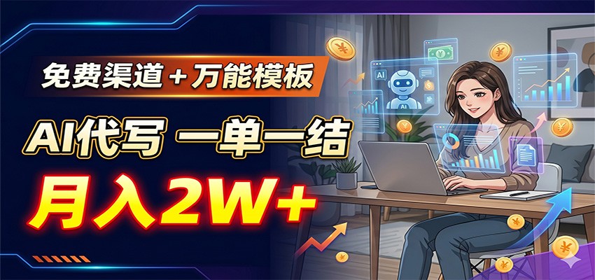 免费渠道+万能模板,AI代写一单一结,月入2W+-蜗牛学社