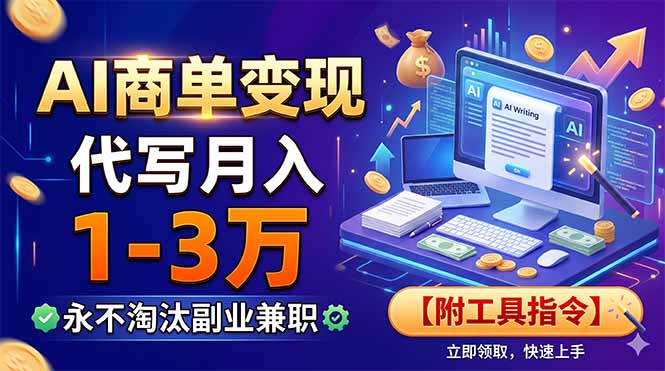 AI商单变现，靠代写月入1-3万，永不淘汰副业兼职【附工具指令】-蜗牛学社