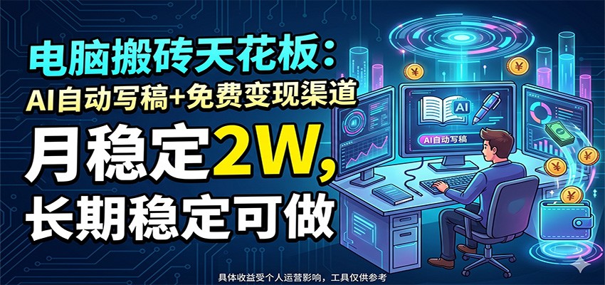 电脑搬砖天花板：AI自动写稿+免费变现渠道，月稳定2W，长期稳定可做-蜗牛学社