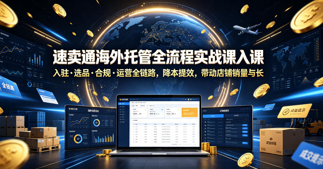 速卖通海外托管全流程实战课入驻・选品・合规・运营全链路，降本提效，带动店铺销量与收益增长-蜗牛学社