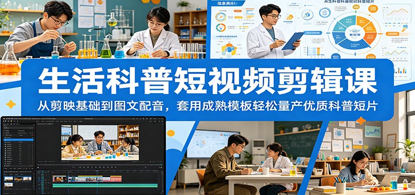 生活科普短视频剪辑课：从剪映基础到图文配音，套用成熟模板轻松量产优质科普短片-蜗牛学社