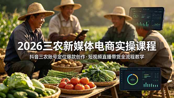 2026三农新媒体电商实操课程:抖音三农账号定位爆款创作,短视频直播带货全流程教学-蜗牛学社