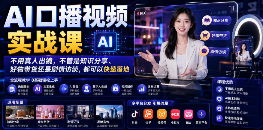 AI口播视频实战课，不用真人出镜，不管是知识分享、好物带货还是剧情访谈，都可以快速落地-蜗牛学社