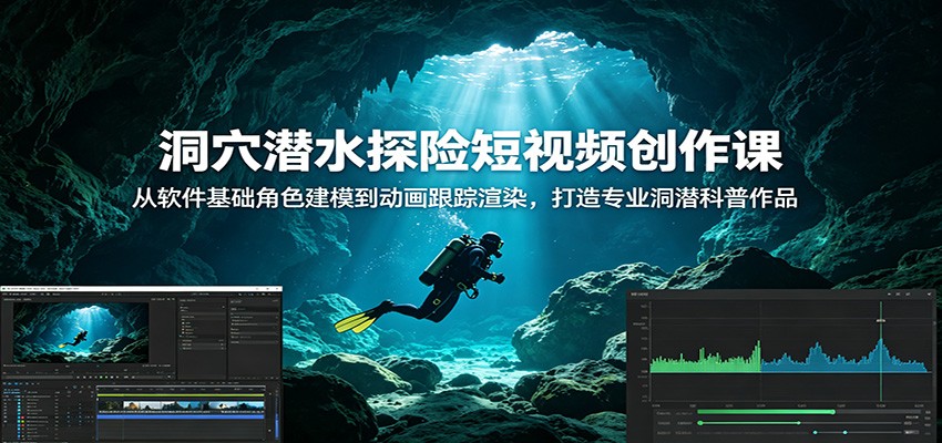 洞穴潜水探险短视频创作课:从软件基础角色建模到动画跟踪渲染,打造专业洞潜科普作品-蜗牛学社