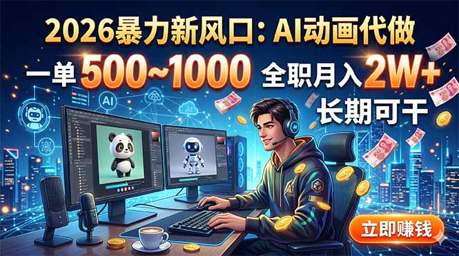 2026暴力新风口：AI动画代做，一单500~1000，全职月入2W+，长期可干-蜗牛学社