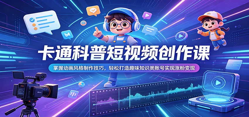 卡通科普短视频创作课:掌握动画风格制作技巧,轻松打造趣味知识类账号实现涨粉变现-蜗牛学社