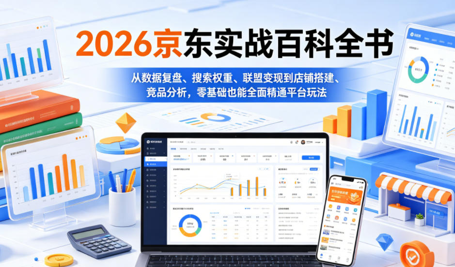 2026京东实战百科全书，从数据复盘、搜索权重、联盟变现到店铺搭建、竞品分析，零基础也能全面精通平台玩法-蜗牛学社