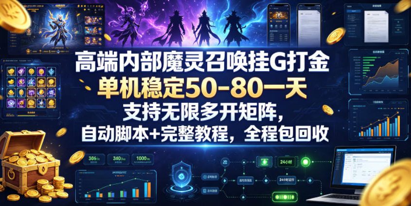 高端内部魔灵召唤挂G打金,单机稳定50-80一天,支持无限多开矩阵,自动脚本+完整教程,全程包回收【揭秘】-蜗牛学社