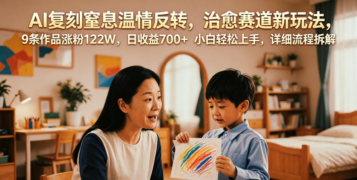 AI复刻窒息温情反转，治愈赛道新玩法，9条作品涨粉122W，日收益700+ 小白轻松上手，详细流程拆解-蜗牛学社