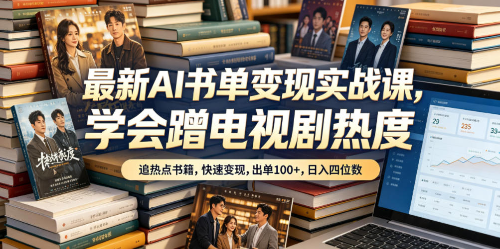 最新AI书单变现实战课，学会蹭电视剧热度，追热点书籍，快速变现，出单100+，日入四位数-蜗牛学社