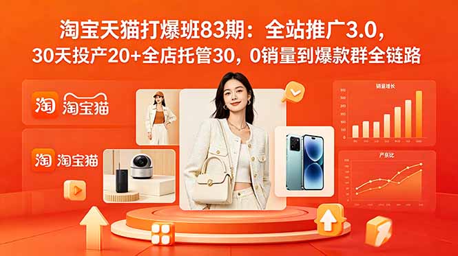 2026淘宝天猫打爆班83期:全站推广3.0,30天投产20+全店托管30,0销量到爆款群全链路-蜗牛学社